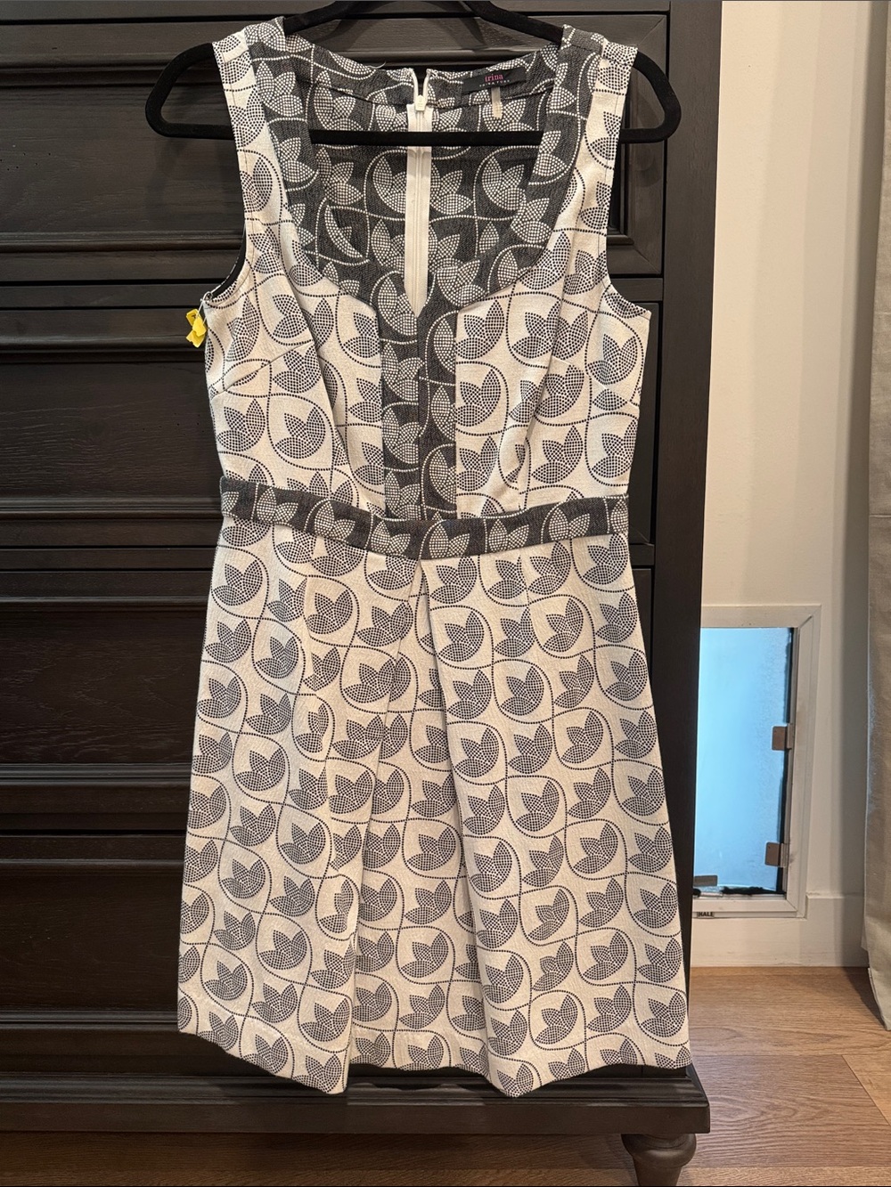 Trina Turk White and Navy Sleeveless Fit-and-Flare Dress